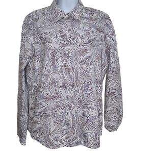Foxcroft Women's Sz 14 Button Down Shirt Wrinkle Free Floral Print Long Sleeve